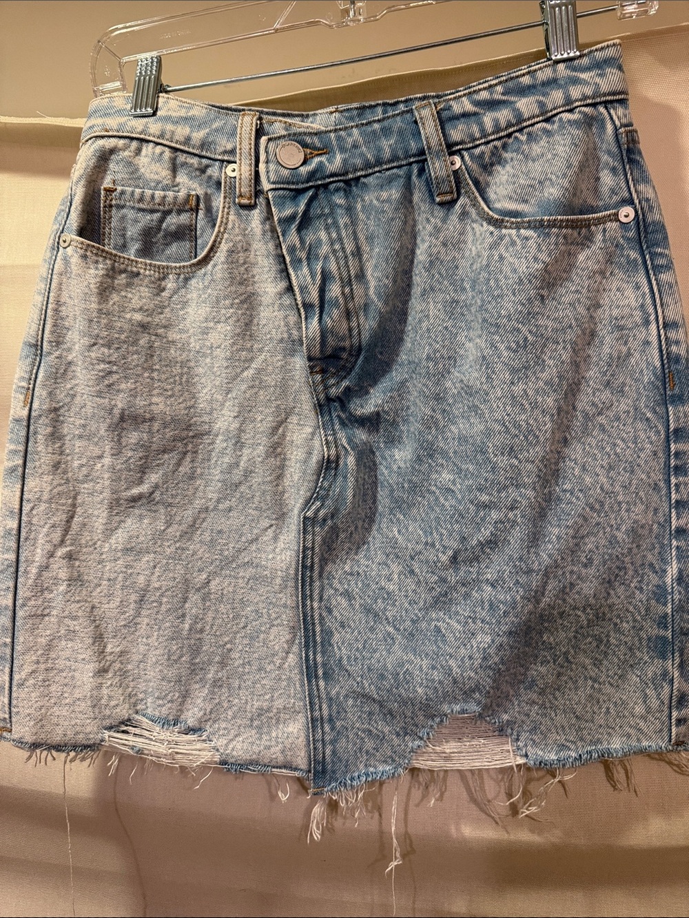 Blank NYC Two-Tone Acid Wash Denim Mini Skirt - Light Blue size 29